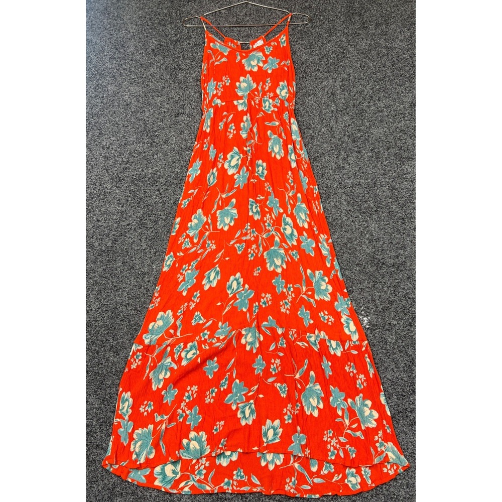 Patrons Of Peace Maxi Dress Womens S Orange Floral High-Low Boho Summer Halter